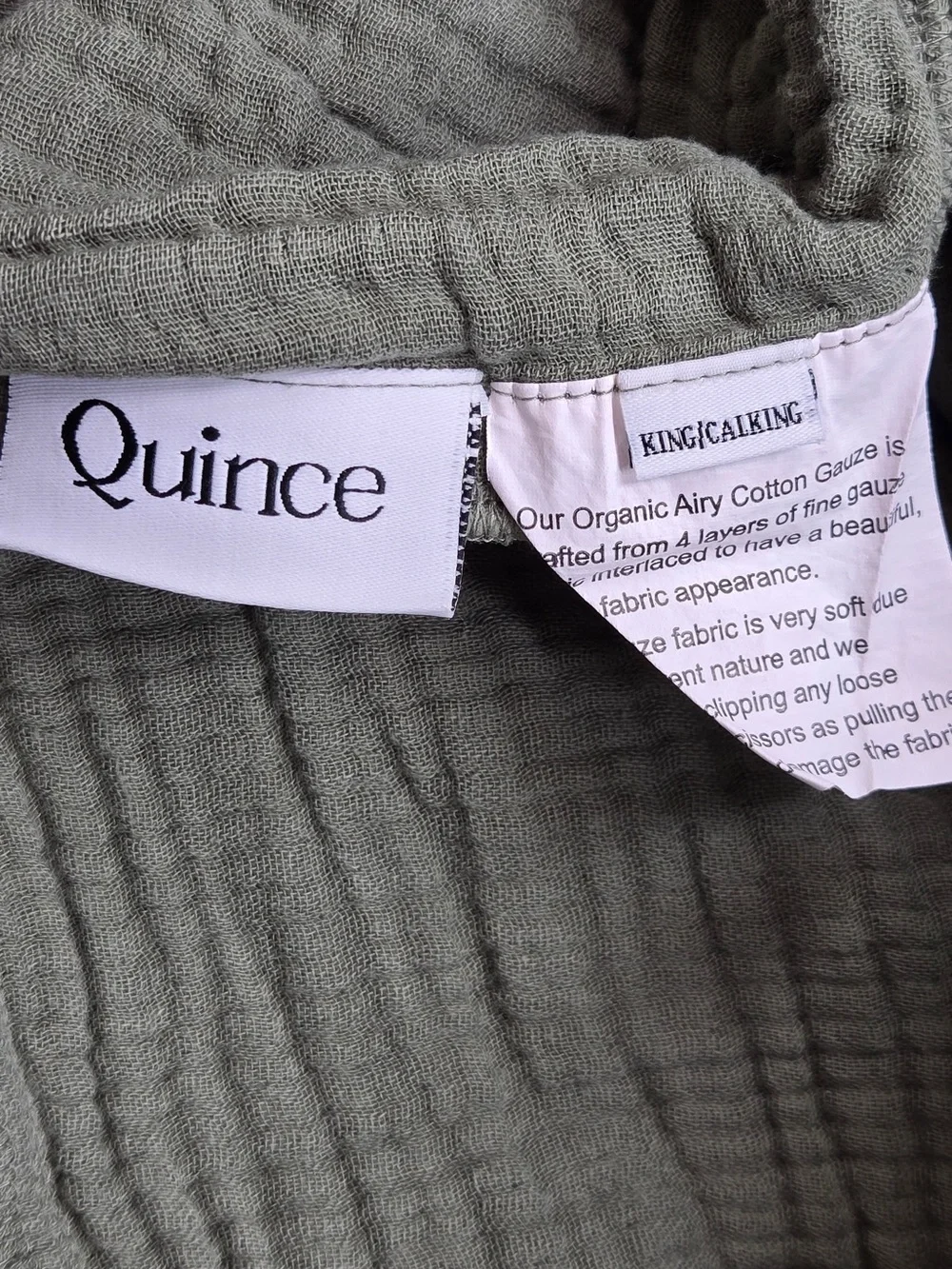 QUINCE Organic Cotton Gauze Duvet Cover Set King/Cal King Olive 8546